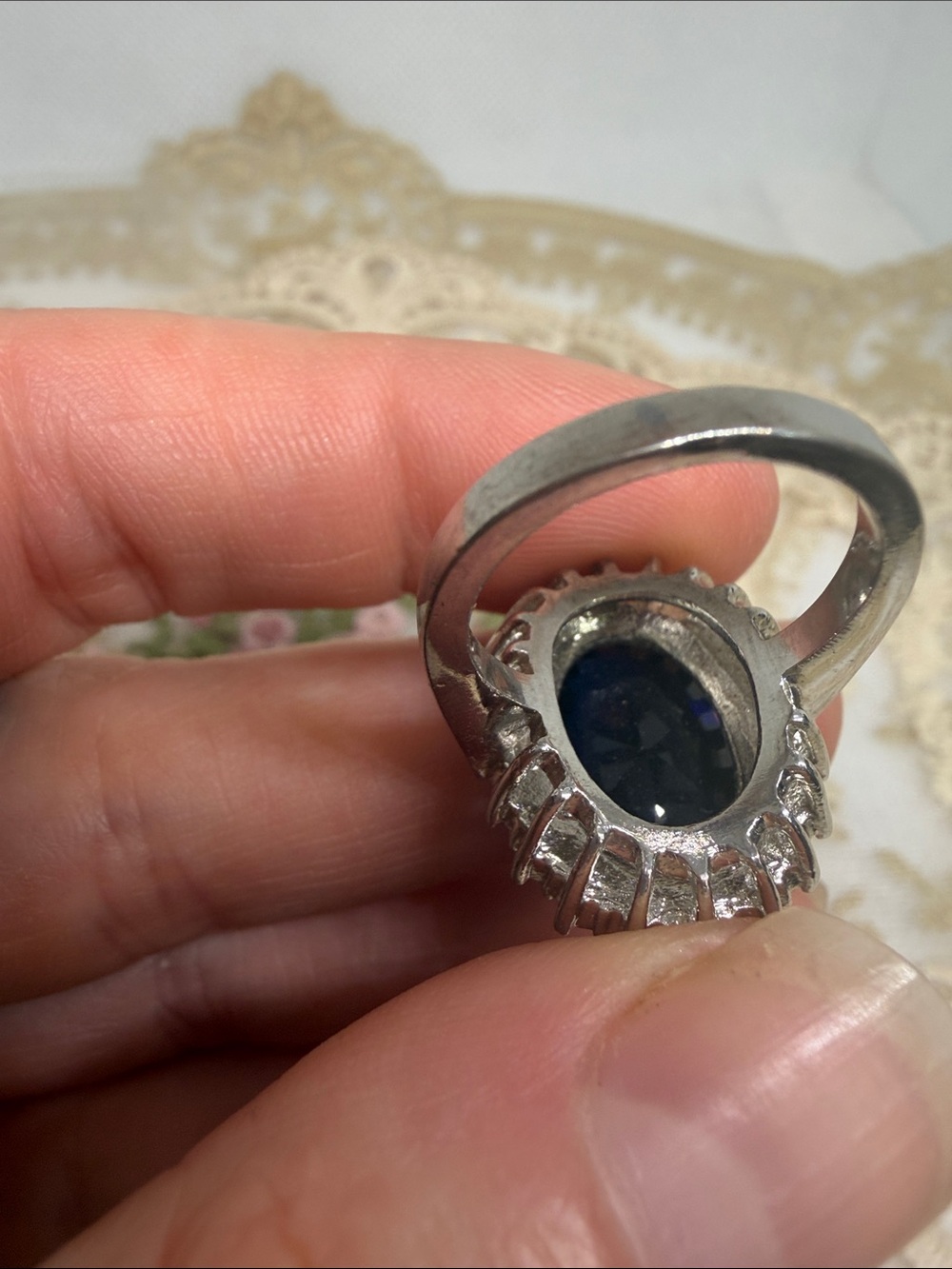 18K Gold Plated Created Blue Sapphire 6CT Halo Ring Sz 6 Estate Old Money Style - Picture 5 of 7